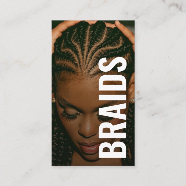 Braids bold Typography script handwritten photo  Business Card (Front)