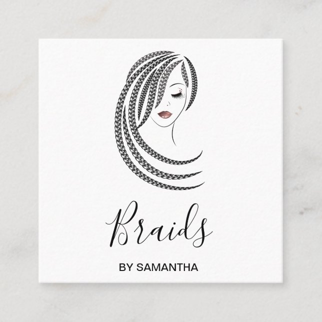 Braids Braided Hair Afro American Woman Business C Square Business Card (Front)