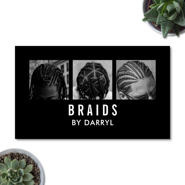 Braids Braiding Braider Photo Afro Hair Stylist Business Card (Modern photo braids business card)
