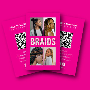 Braids Calligraphy Script Photo Collage Hot Pink Business Card