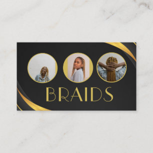 Braids Hair Salon Black Gold 3 Photo Business Card