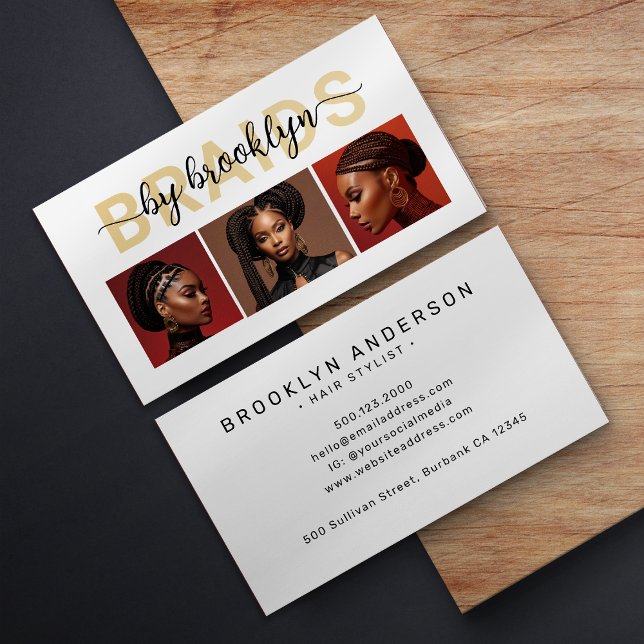 Braids Hair Stylist Modern Photographs Business Card (Creator Uploaded)