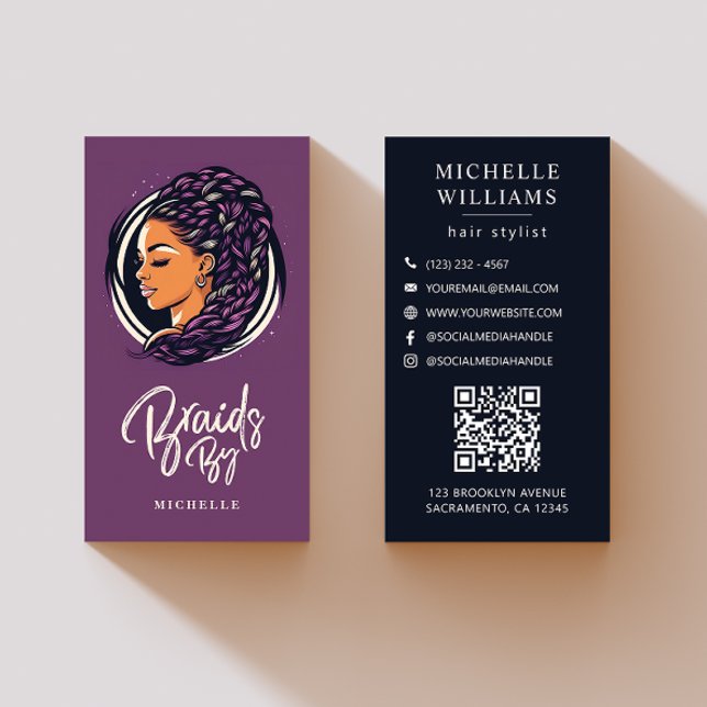 Braids Hair Stylist Modern QR Code Business Card (Creator Uploaded)
