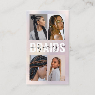 braids handwritten script photo Holographic Business Card