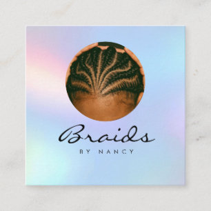 Braids Holographic Rainbow Pastel Photo  Square Business Card