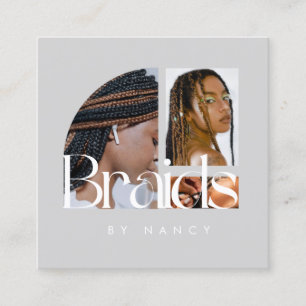 Braids Photo Collage Light Grey Square Business Card