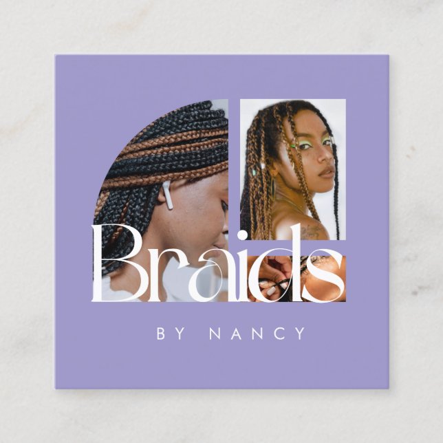 Braids Photo Collage Lilac  Square Business Card (Front)