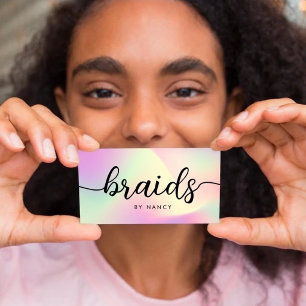 Braids Script Typography Holographic iridescent Business Card