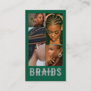 Braids Typography 4 Photo  QR Code Emerald Green Business Card