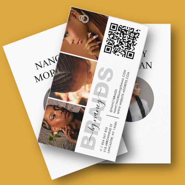 ​Braids Typography Photo Collage QR Code Business Card (Creator Uploaded)