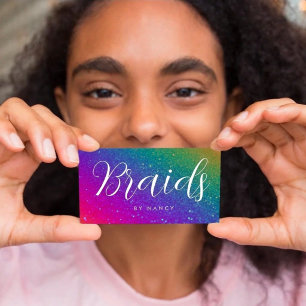 Braids Typography Rainbow Glitter Sparkle Business Card