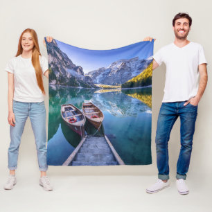 Braies Lake Dolomite Alps, Italy Fleece Blanket