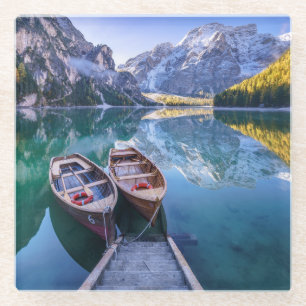 Braies Lake Dolomite Alps, Italy Glass Coaster