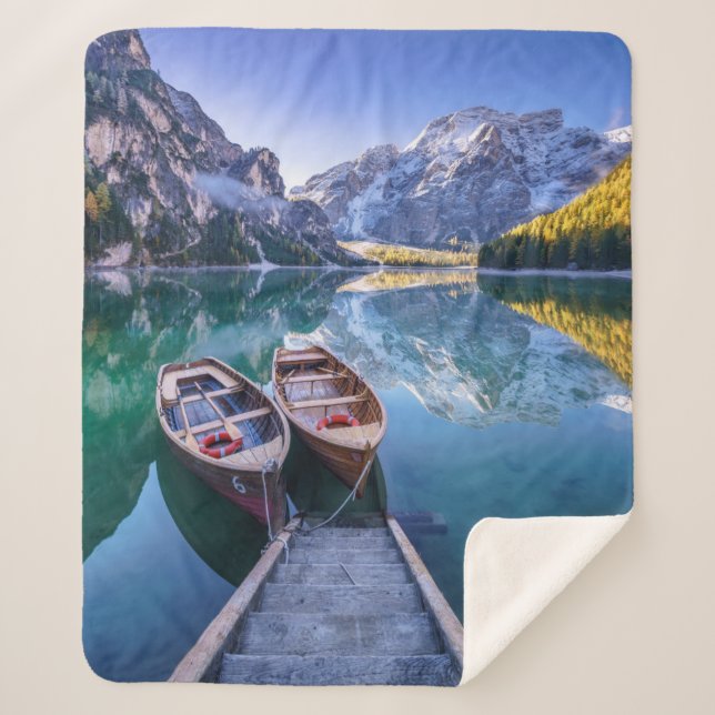 Braies Lake | Dolomite Alps, Italy Sherpa Blanket (Front)