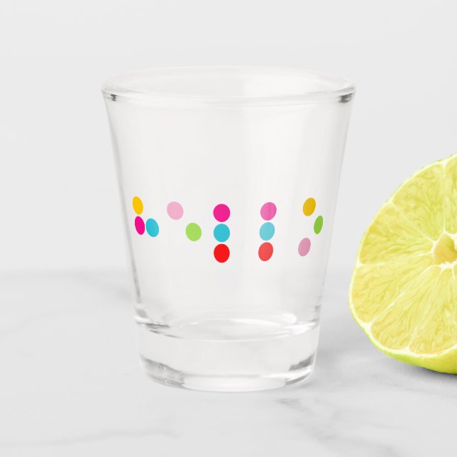 Braille blind language alphabet letters hello text shot glass (Front)