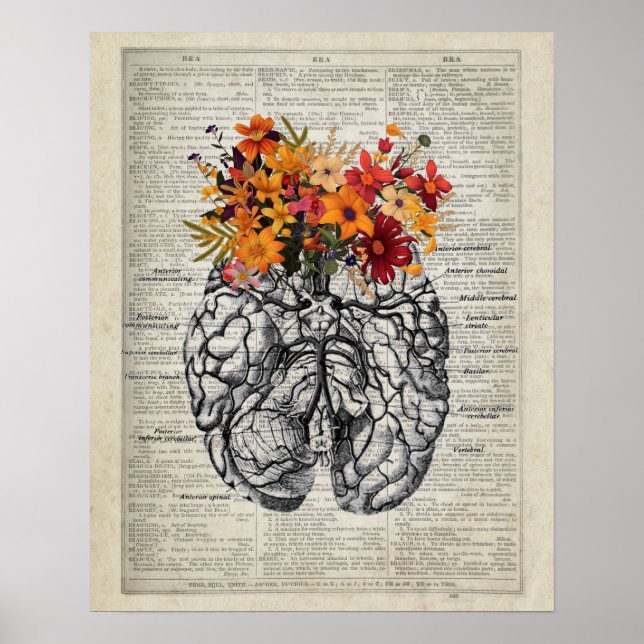 Brain Anatomy Flowers Dictionary Art # DA02Brain Poster (Front)