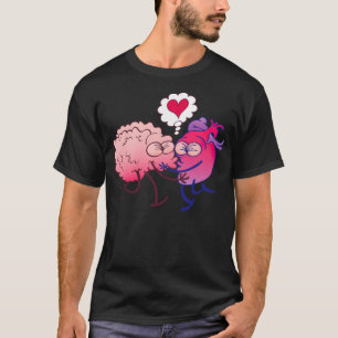 Brain and heart in love kissing western cool  T-Shirt