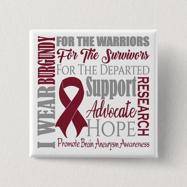 Brain Aneurysm Awareness 15 Cm Square Badge (Front)