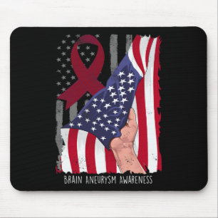 Brain Aneurysm Awareness American Flag Burgundy Ri Mouse Pad