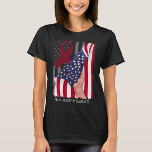 Brain Aneurysm Awareness American Flag Burgundy Ri T-Shirt