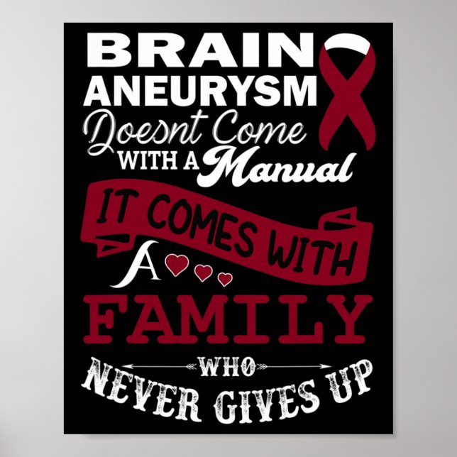 Brain Aneurysm Awareness Burgundy Ribbon Family Su Poster (Front)