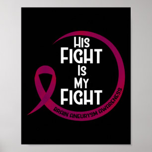 Brain Aneurysm Awareness Burgundy Ribbon His Fight Poster