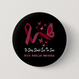 Brain Aneurysm Awareness Butterfly Burgundy Ribbon 6 Cm Round Badge
