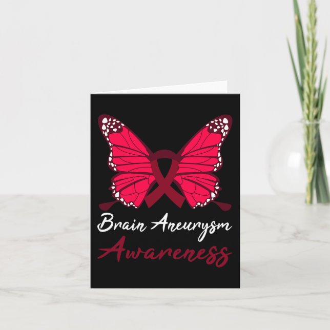 Brain Aneurysm Awareness Butterfly Burgundy Ribbon Card (Front)