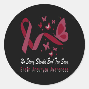 Brain Aneurysm Awareness Butterfly Burgundy Ribbon Classic Round Sticker