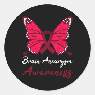 Brain Aneurysm Awareness Butterfly Burgundy Ribbon Classic Round Sticker