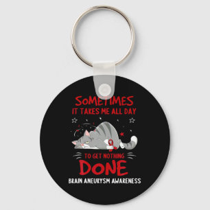 Brain Aneurysm Awareness Cat Ribbon  Key Ring