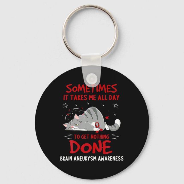 Brain Aneurysm Awareness Cat Ribbon  Key Ring (Front)