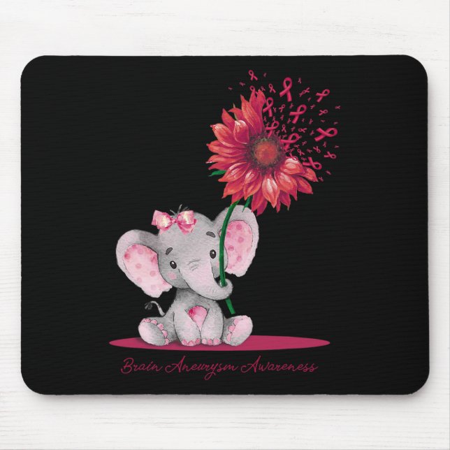 Brain Aneurysm Awareness Cute Elephant Sunflower B Mouse Pad (Front)