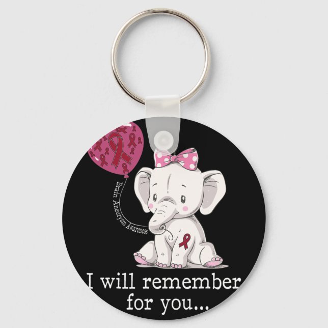 Brain Aneurysm Awareness Elephant  Key Ring (Front)