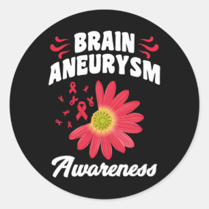 Brain Aneurysm Awareness Flower Ribbon Support Gra Classic Round Sticker