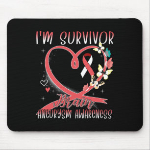Brain Aneurysm Awareness I'm Survivor Heart Ribbon Mouse Pad