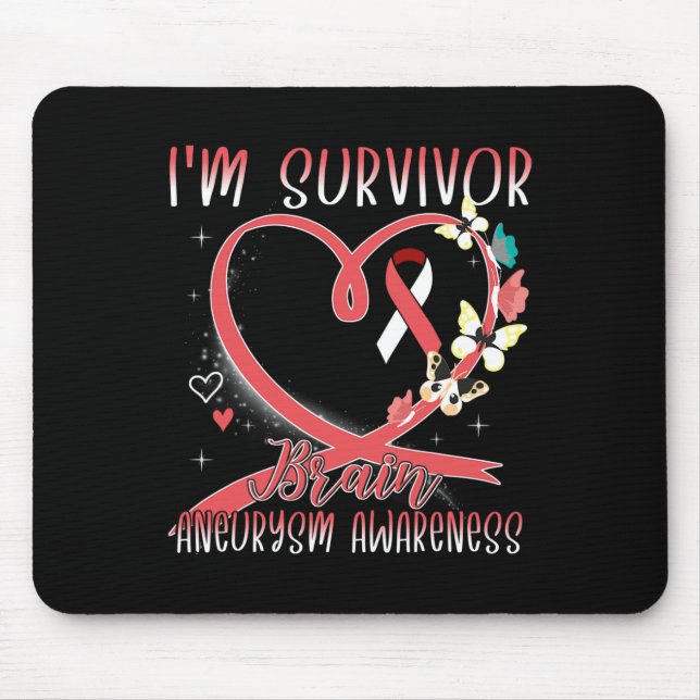 Brain Aneurysm Awareness I'm Survivor Heart Ribbon Mouse Pad (Front)
