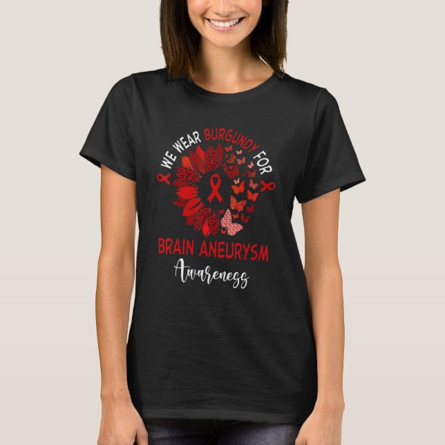 Brain Aneurysm Awareness Leopard Sunflower T-Shirt (Front)