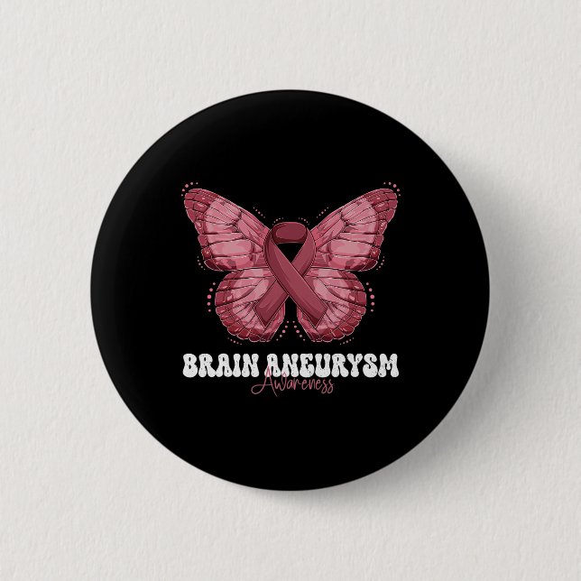Brain Aneurysm Awareness Month Burgundy Ribbon But 6 Cm Round Badge (Front)