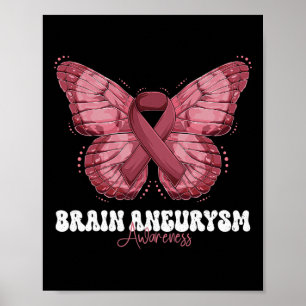 Brain Aneurysm Awareness Month Burgundy Ribbon But Poster
