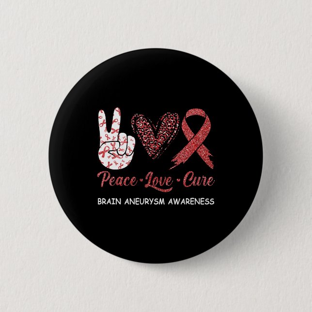Brain Aneurysm Awareness Peace Love Cure Leopard 1 6 Cm Round Badge (Front)