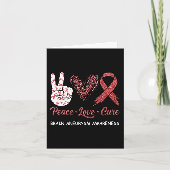 Brain Aneurysm Awareness Peace Love Cure Leopard 1 Card (Front)