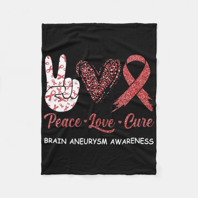 Brain Aneurysm Awareness Peace Love Cure Leopard 1 Fleece Blanket (Front)