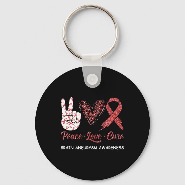 Brain Aneurysm Awareness Peace Love Cure Leopard 1 Key Ring (Front)