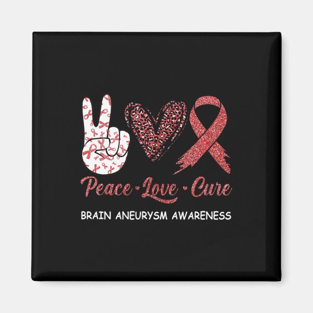 Brain Aneurysm Awareness Peace Love Cure Leopard 1 Magnet (Front)