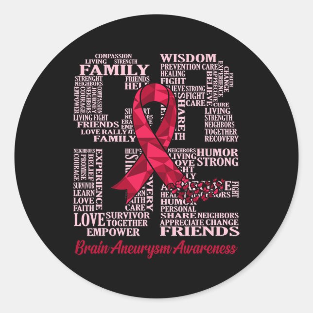 Brain Aneurysm Awareness Ribbon Month Support Grap Classic Round Sticker (Front)