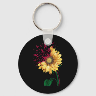 Brain Aneurysm AWARENESS Sunflower Burgundy Ribbon Key Ring