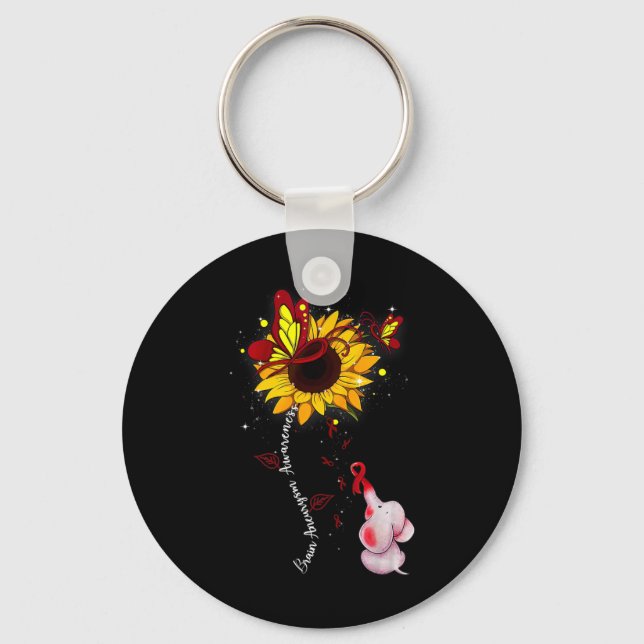 Brain Aneurysm Awareness Sunflower Elephant Men   Key Ring (Front)