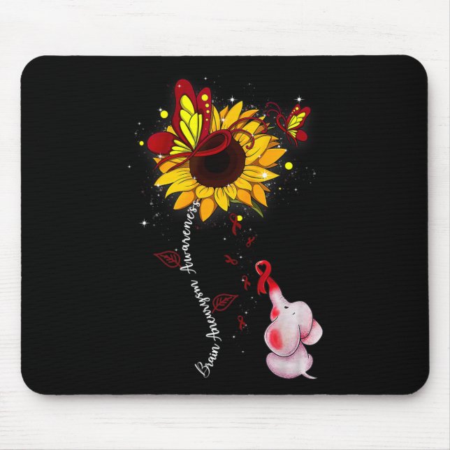 Brain Aneurysm Awareness Sunflower Elephant Men   Mouse Pad (Front)