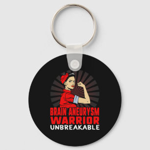 Brain Aneurysm Awareness Unbreakable Women red Rib Key Ring